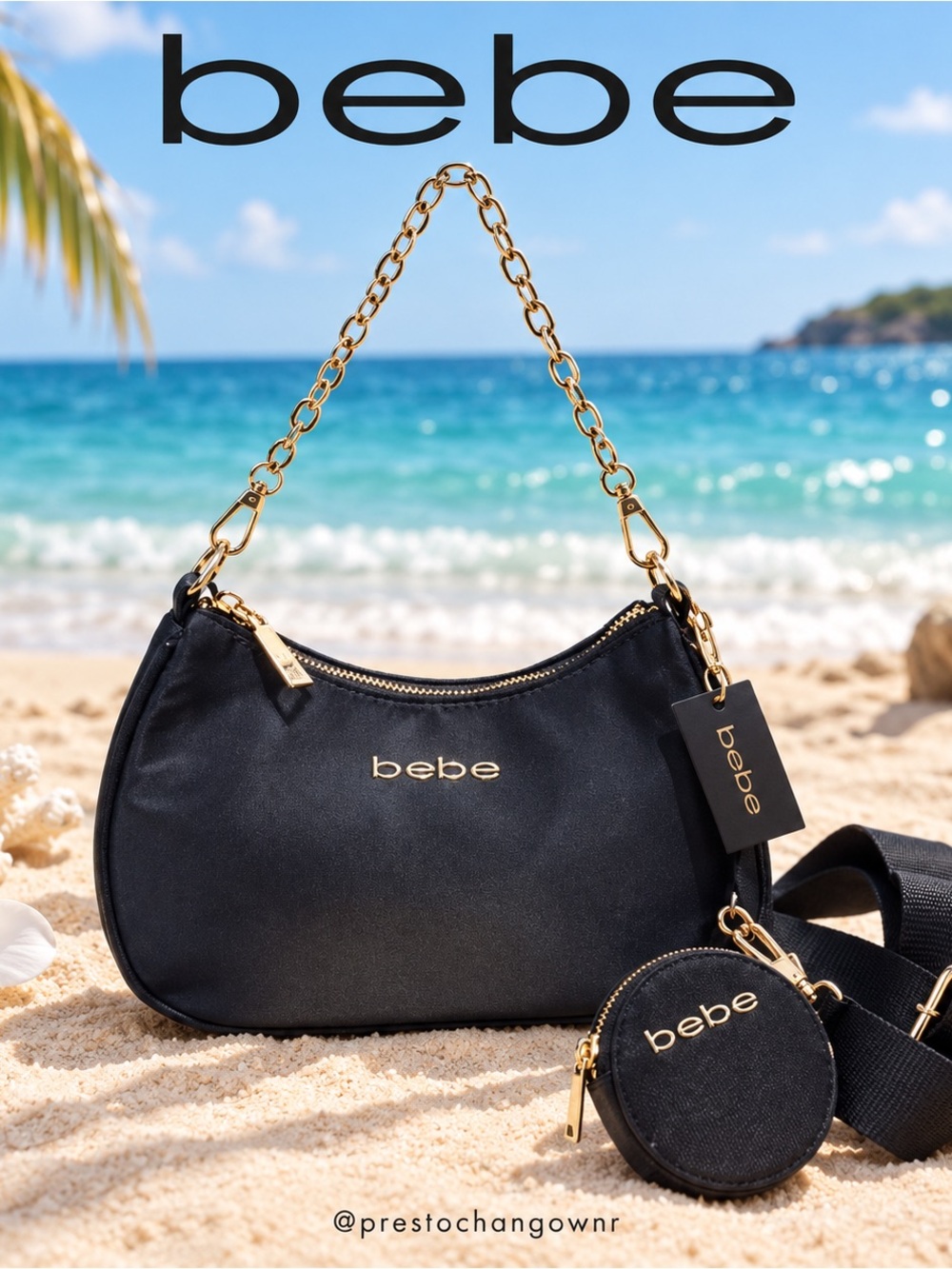 Bebe Black Two-Way Shoulder Crossbody Bag With Coin Pouch NWT